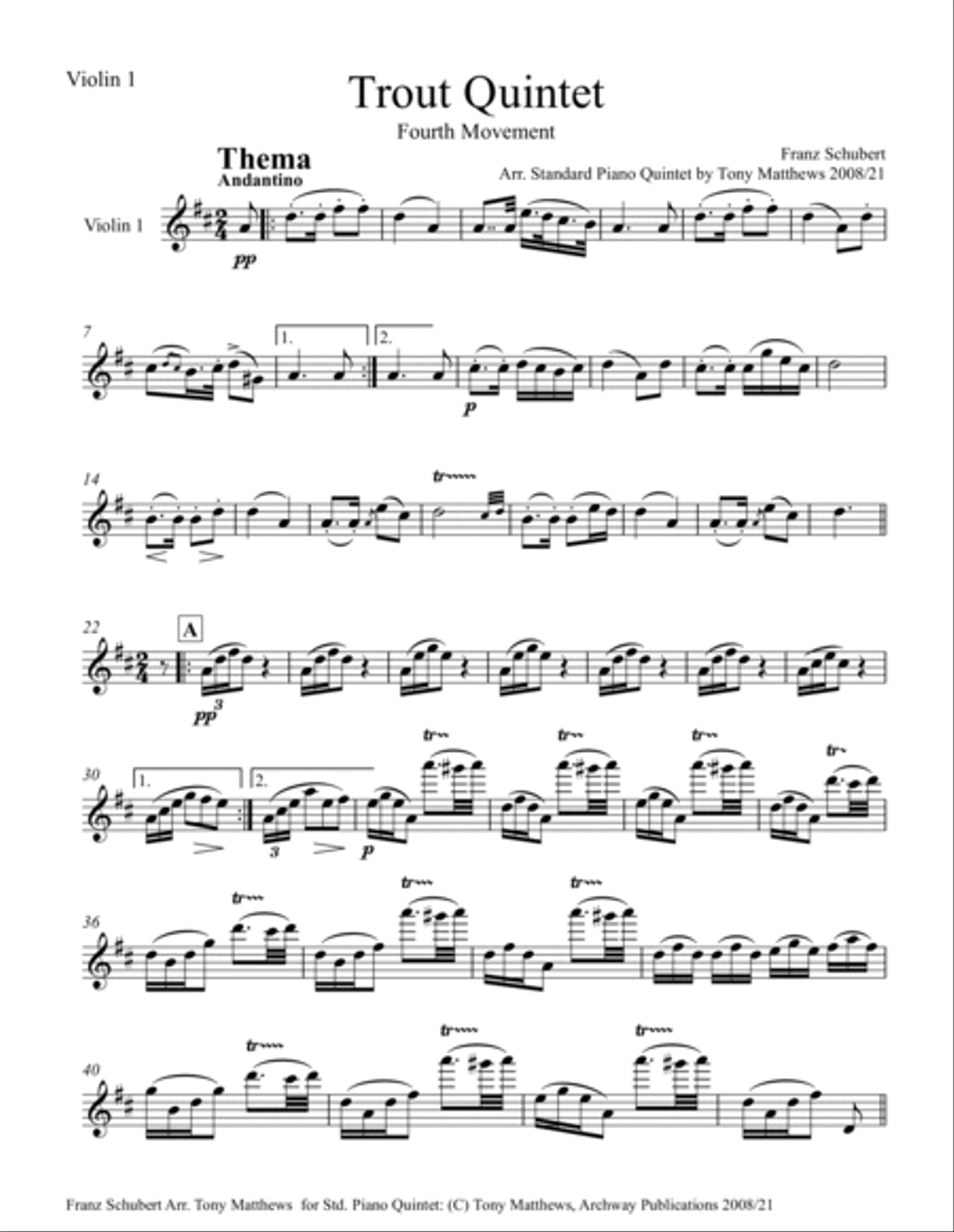 Franz Schubert - Trout Quintet (Set of Parts) Piano Quintet scores gallery preview page 3