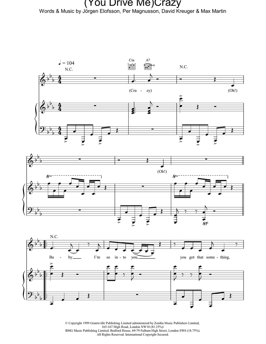 (You Drive Me) Crazy Piano, Vocal, Guitar scores gallery preview page 1