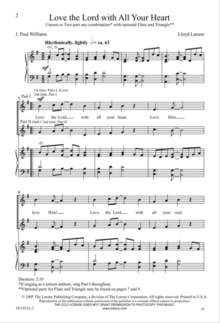 Love the Lord with All Your Heart Unison Choir scores gallery preview page 2