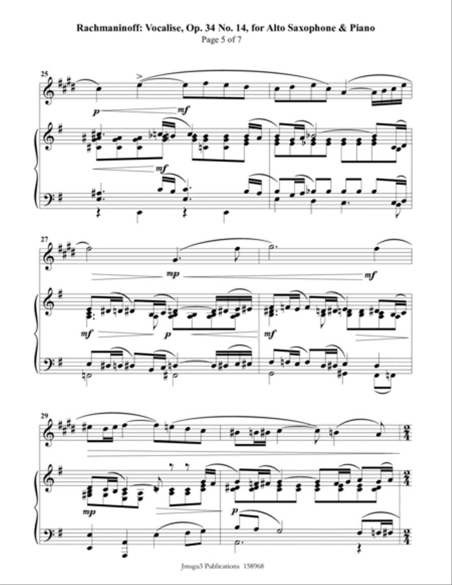 Rachmaninoff: Vocalise for Alto Sax & Piano Alto Saxophone scores gallery preview page 5