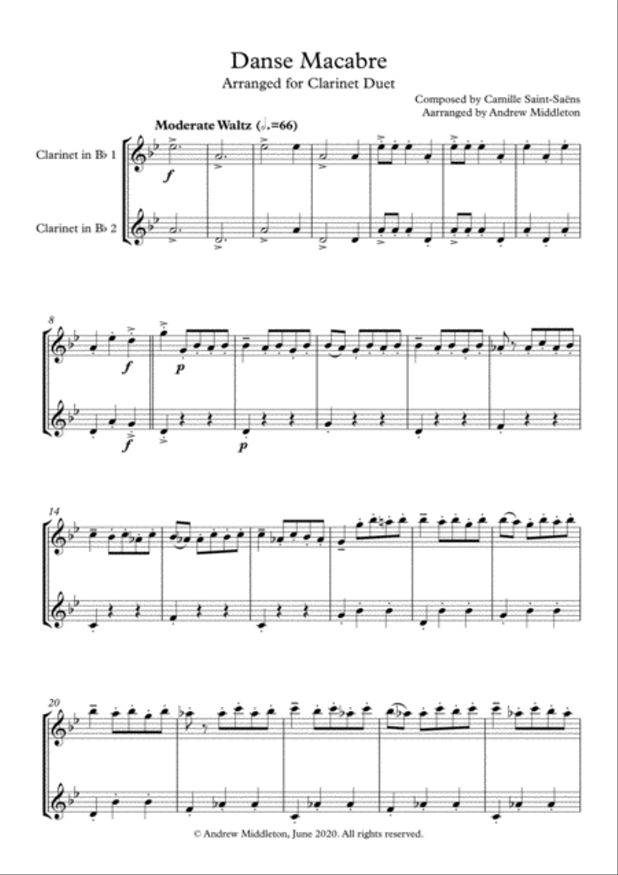 Danse Macabre arranged for Clarinet Duet Clarinet Duet scores gallery preview page 2