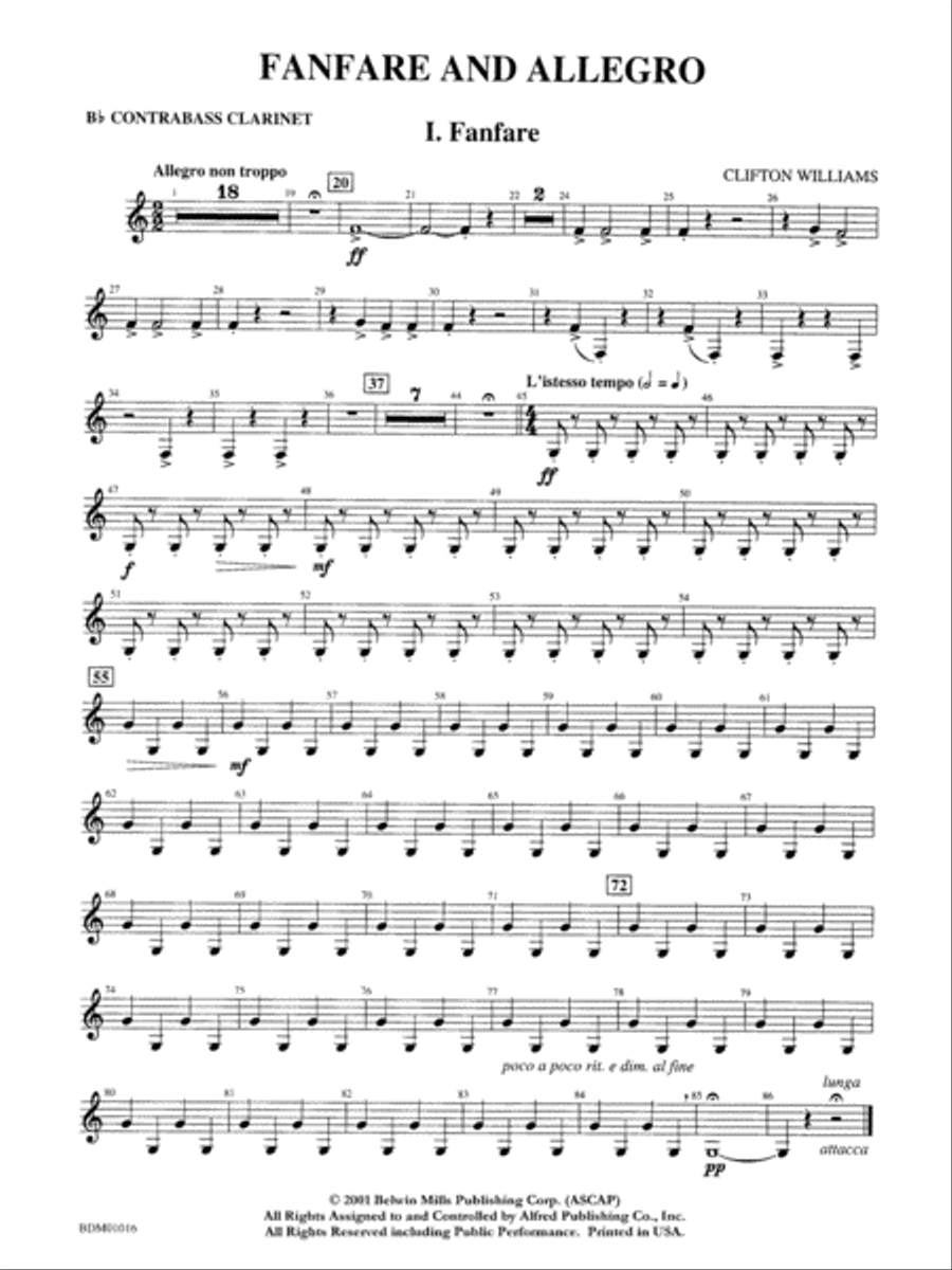Fanfare and Allegro: B-flat Contrabass Clarinet Concert Band scores gallery preview page 1