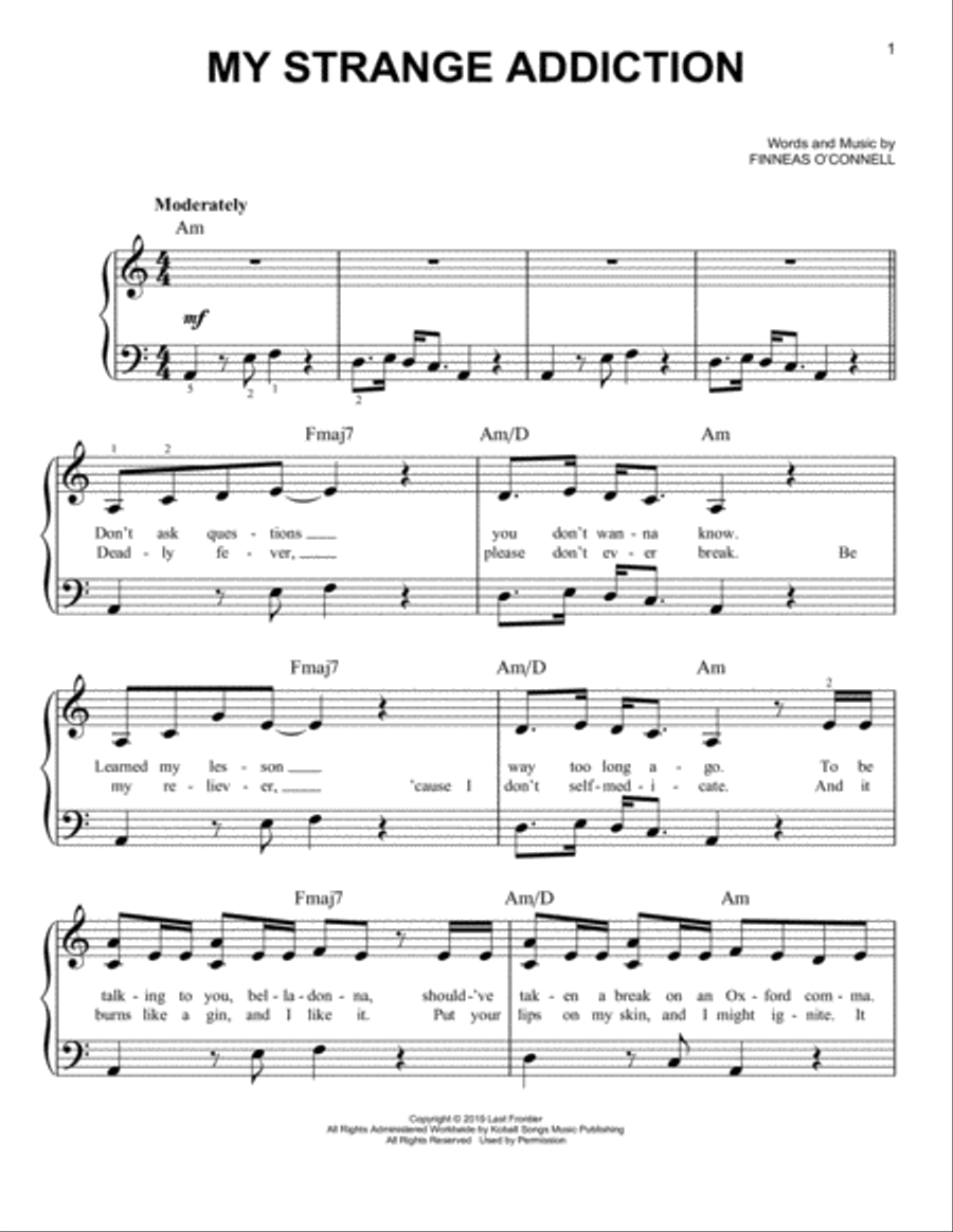 my strange addiction Easy Piano scores gallery preview page 1