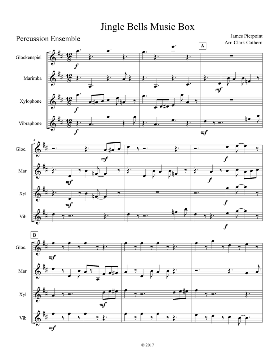 Jingle Bells Music Box (Percussion Ensemble) Percussion Ensemble scores gallery preview page 1
