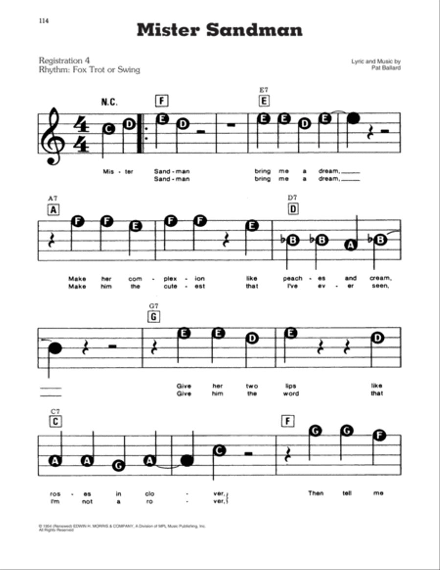 Mister Sandman Mister Sandman Electronic Keyboard scores gallery preview page 1