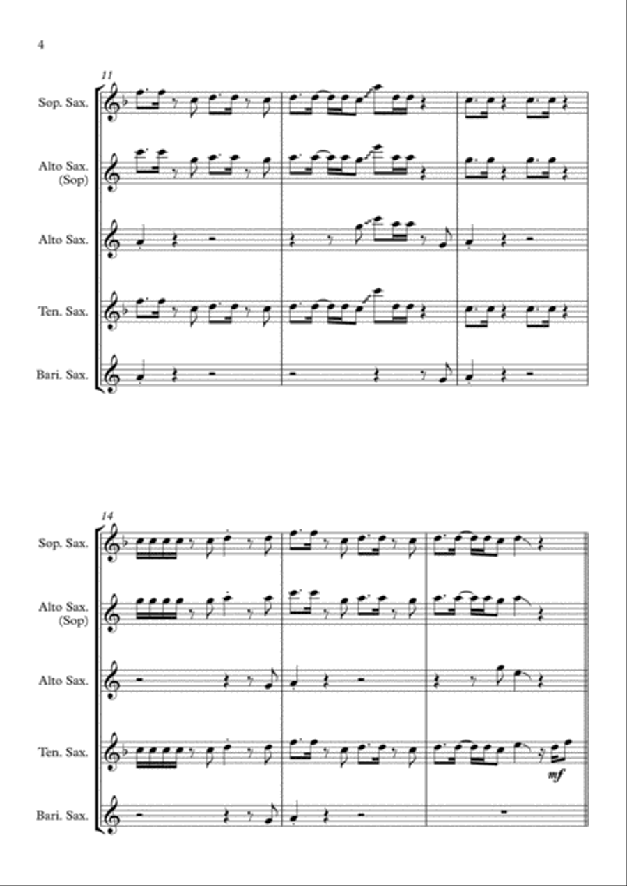 Uptown Funk Saxophone Quartet scores gallery preview page 4