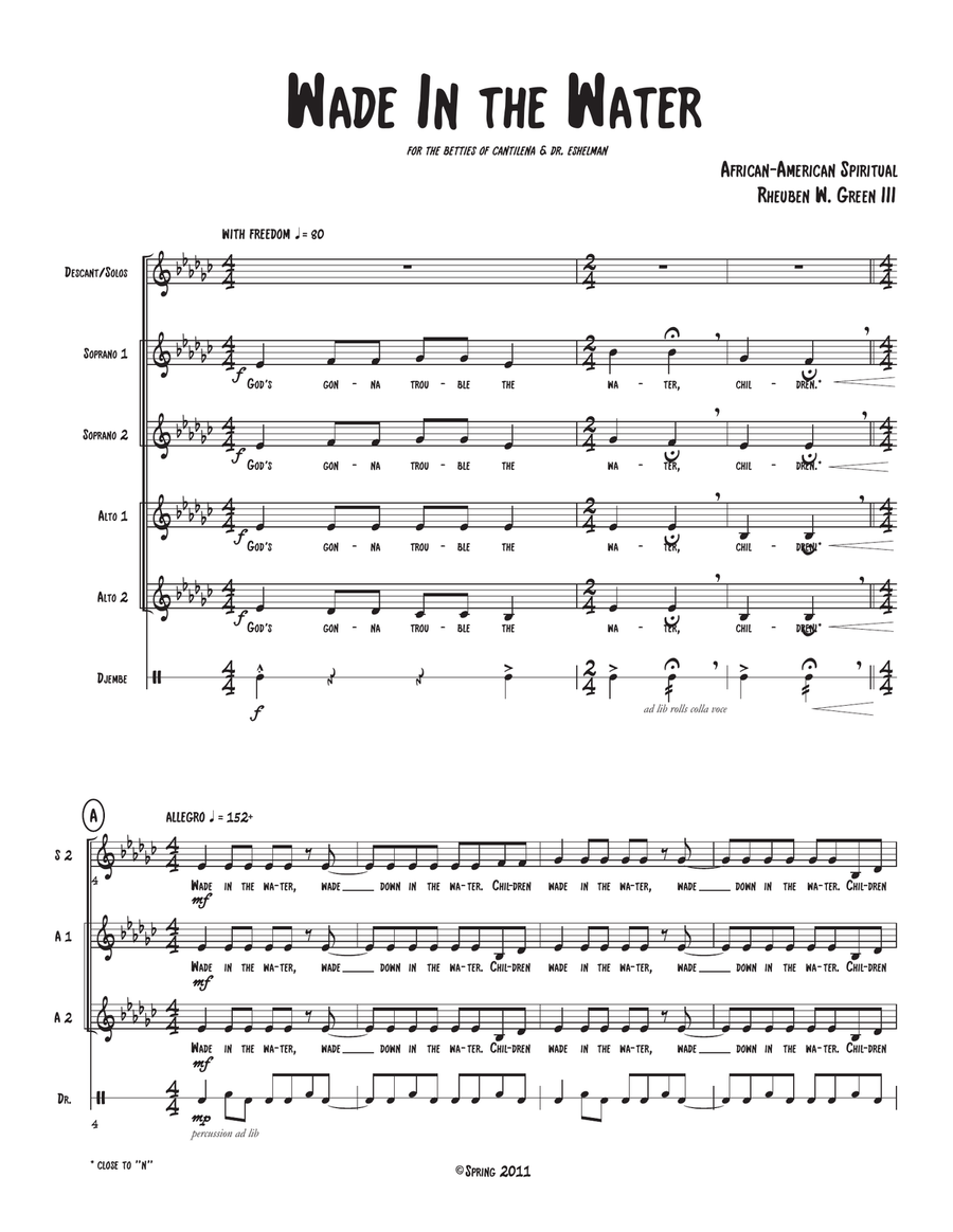 Wade In The Water - SSAA w/solo(s) & opt. Djembe unaccompanied SSAA scores gallery preview page 1