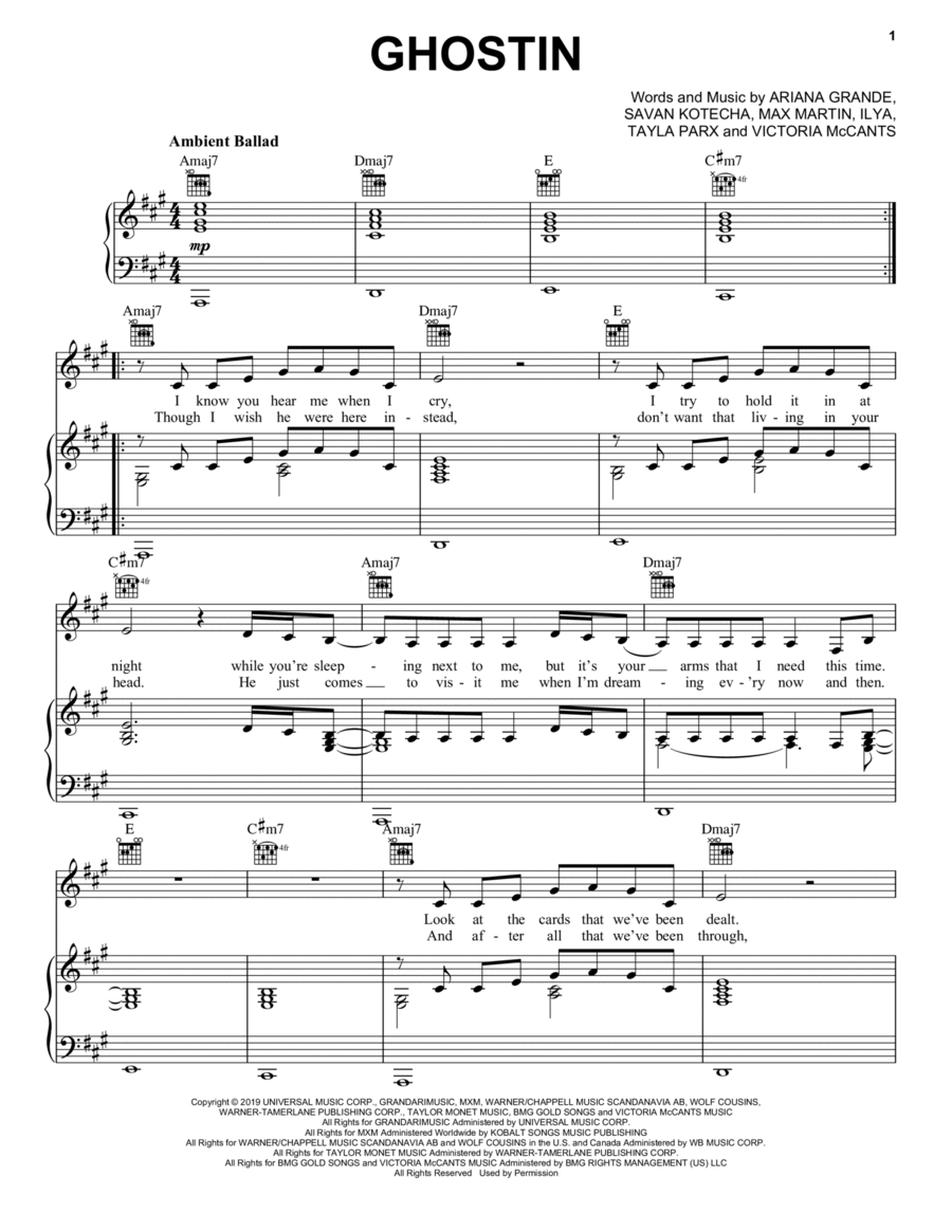 Ghostin Piano, Vocal, Guitar scores gallery preview page 1