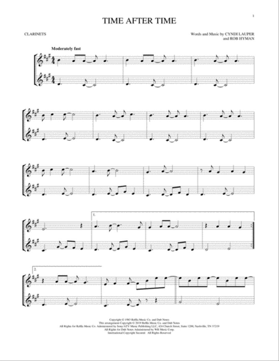 Time After Time Clarinet Duet scores gallery preview page 1