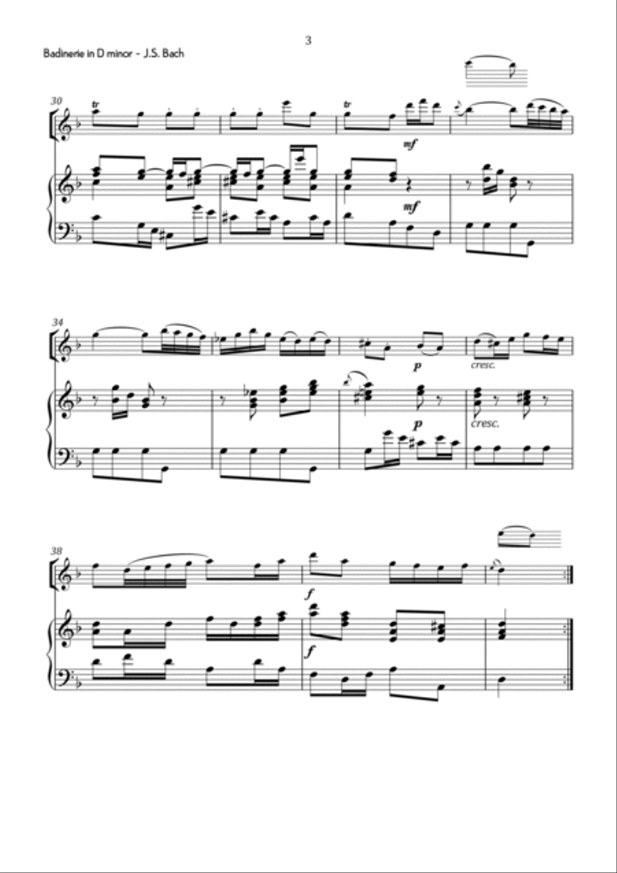 J.S. Bach - Badinerie (from orchestral suite) in D Minor - Intermediate Chamber Music scores gallery preview page 4