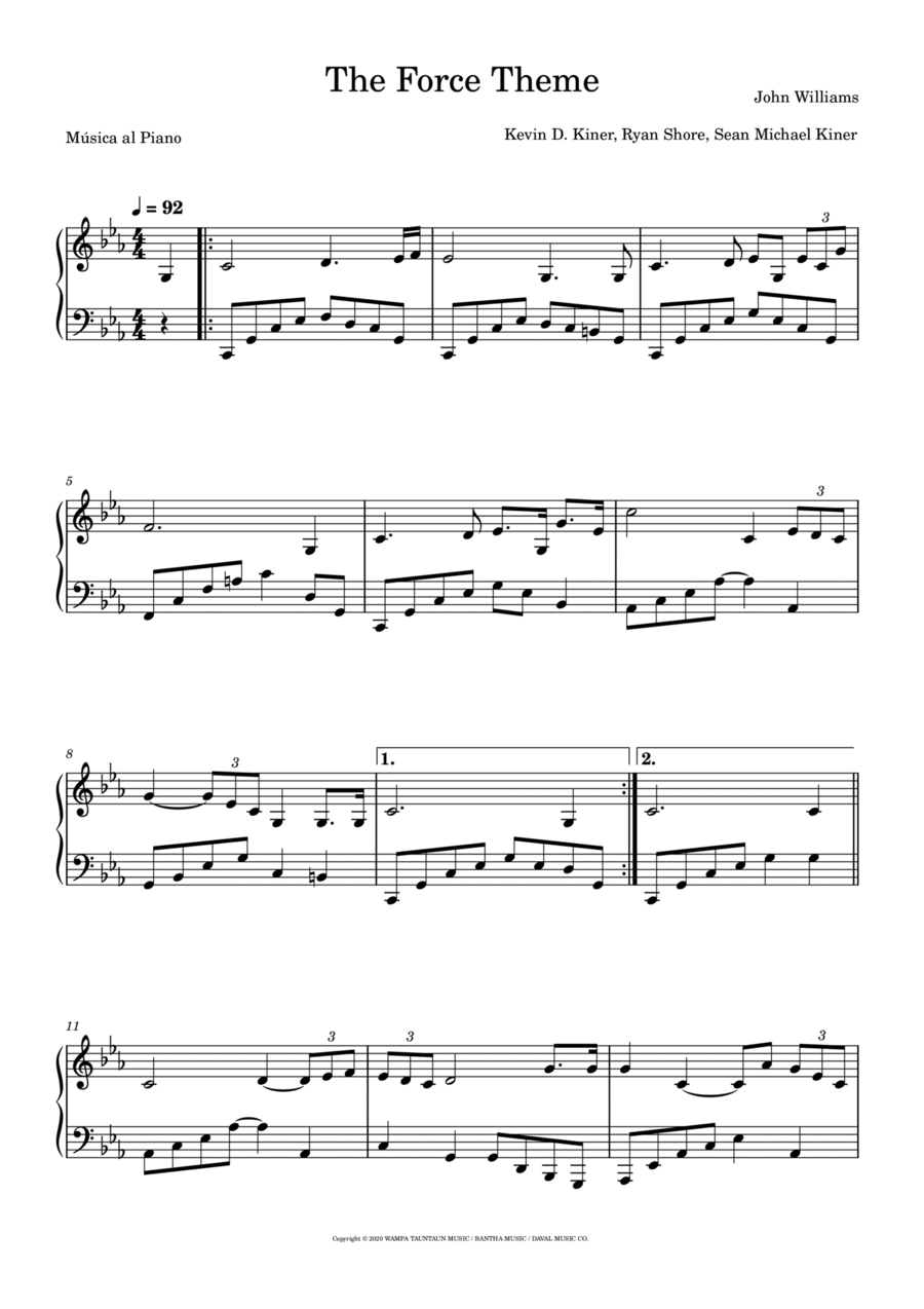 The Force Theme Easy Piano scores gallery preview page 1