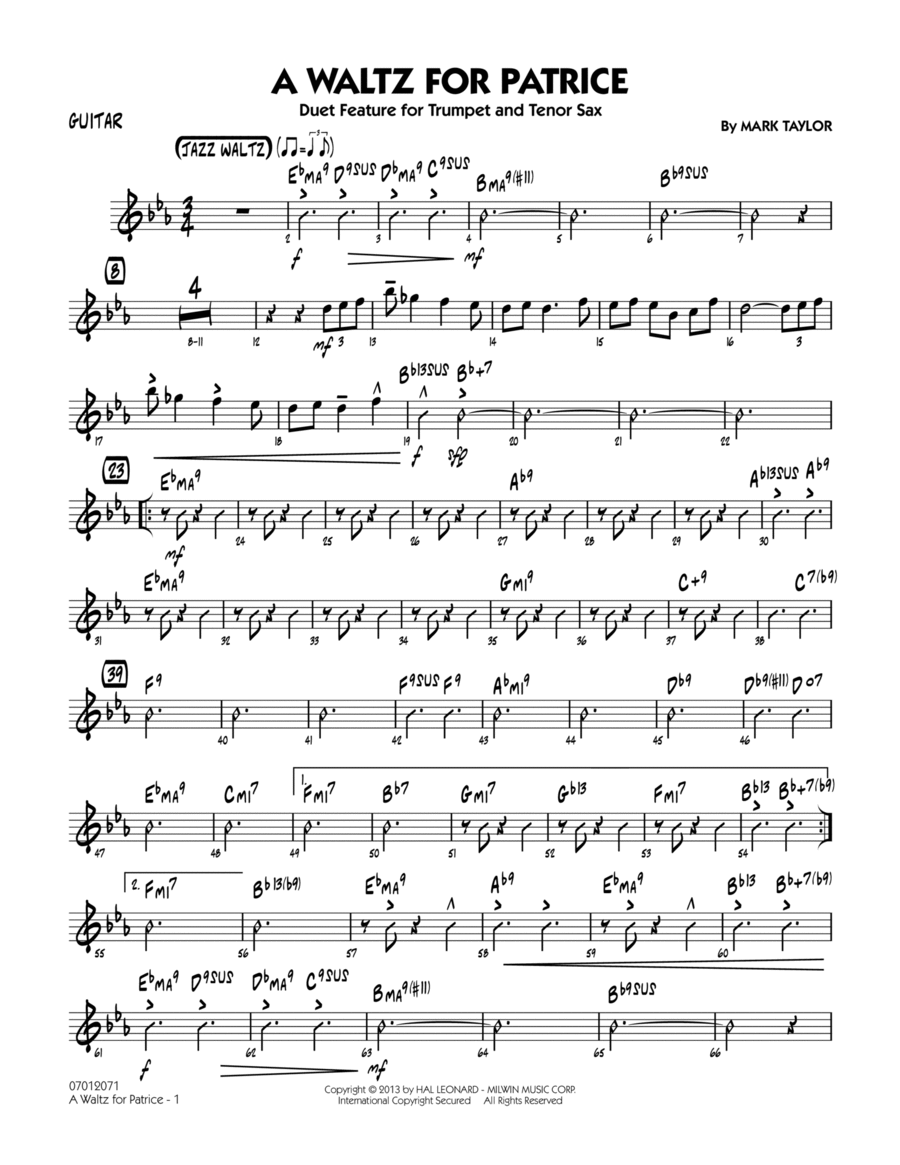 A Waltz for Patrice - Guitar Jazz Ensemble scores gallery preview page 1