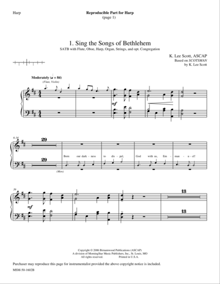Sing the Songs of Bethlehem (Downloadable String and Harp Parts) Choir scores gallery preview page 1