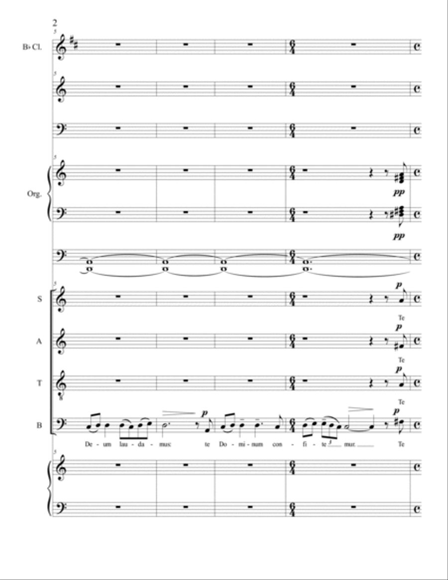 Arkady Leytush - 'Te Deum' for SATB Choir, Clarinet, Organ, Harpsichord and Carillon 4-Part scores gallery preview page 2