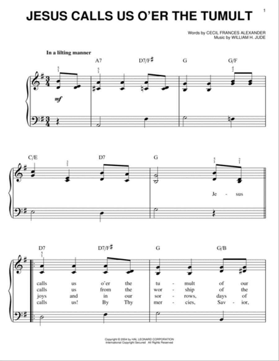 Jesus Calls Us O'er The Tumult Easy Piano scores gallery preview page 1