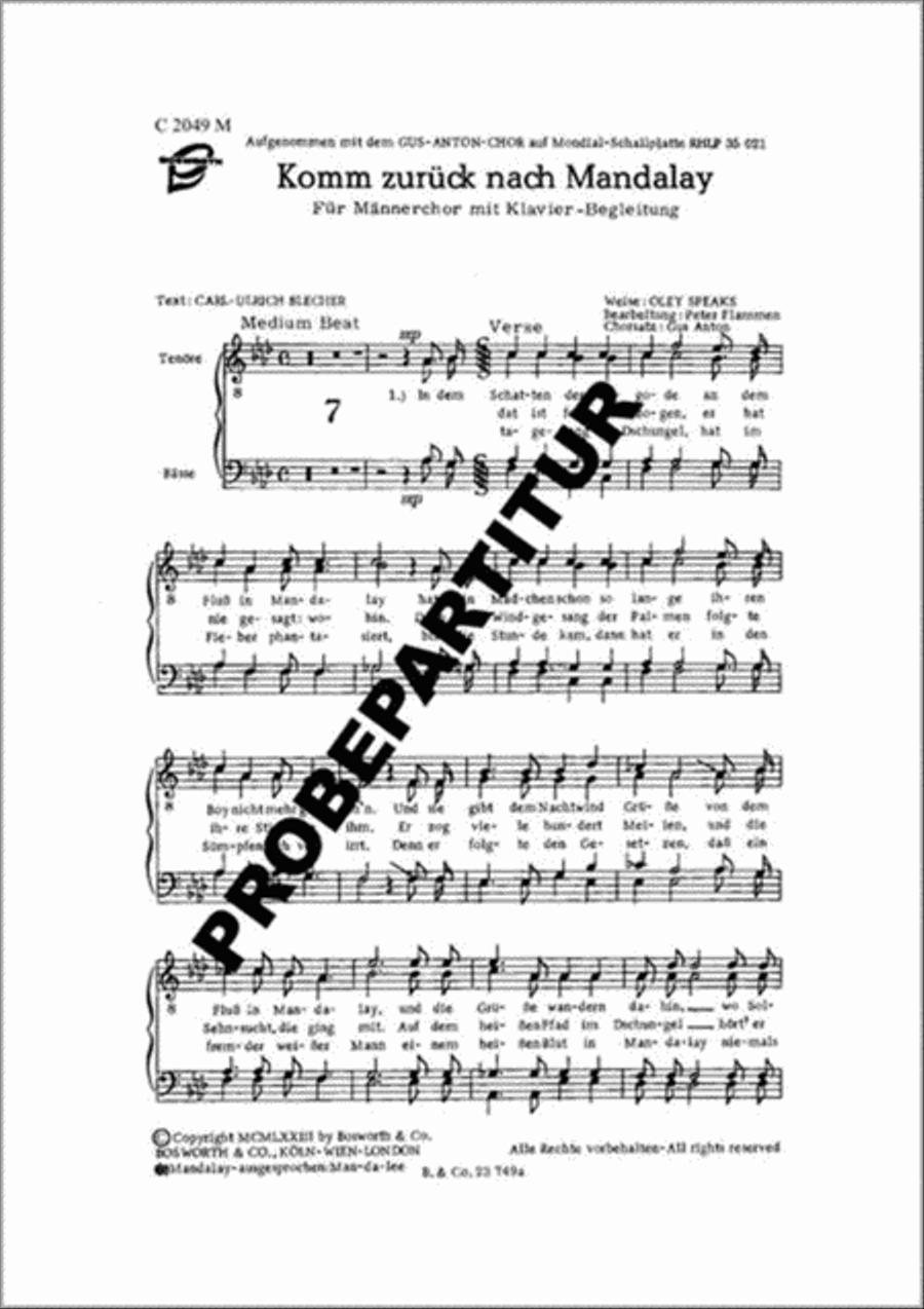 Komm zurück nach Mandalay Men's Choir scores gallery preview page 1