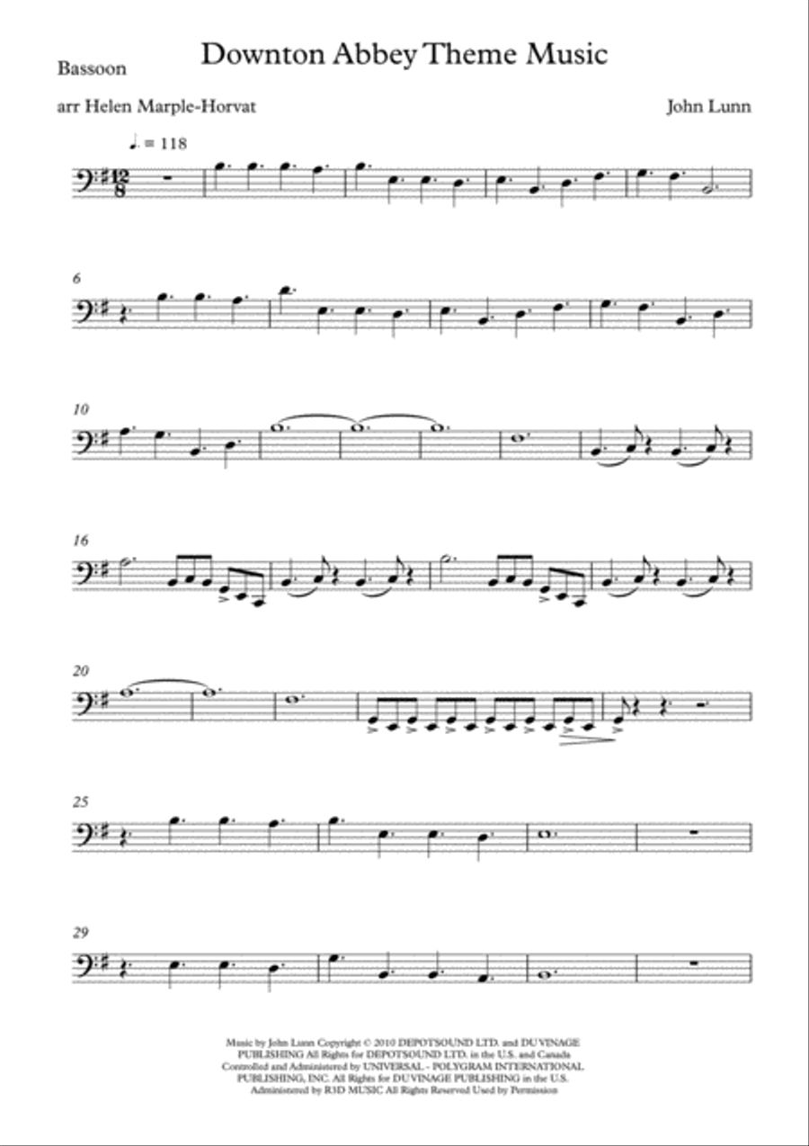 Downton Abbey (theme) Bassoon scores gallery preview page 3