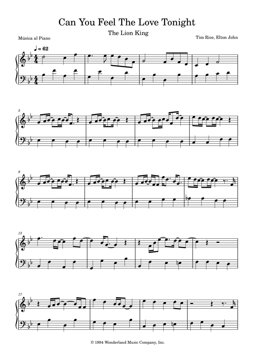 Can You Feel The Love Tonight Easy Piano scores gallery preview page 1