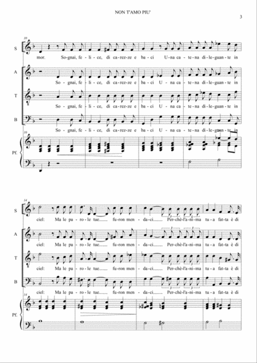 NON T'AMO PIU' - F.P. Tosti - For Soprano, ATB Choir and Piano ATB scores gallery preview page 3