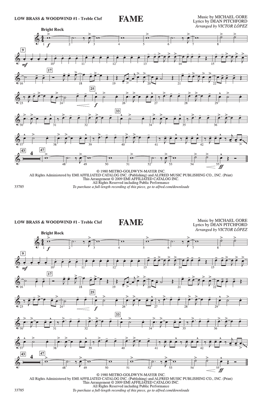 Fame: Low Brass & Woodwinds #1 - Treble Clef