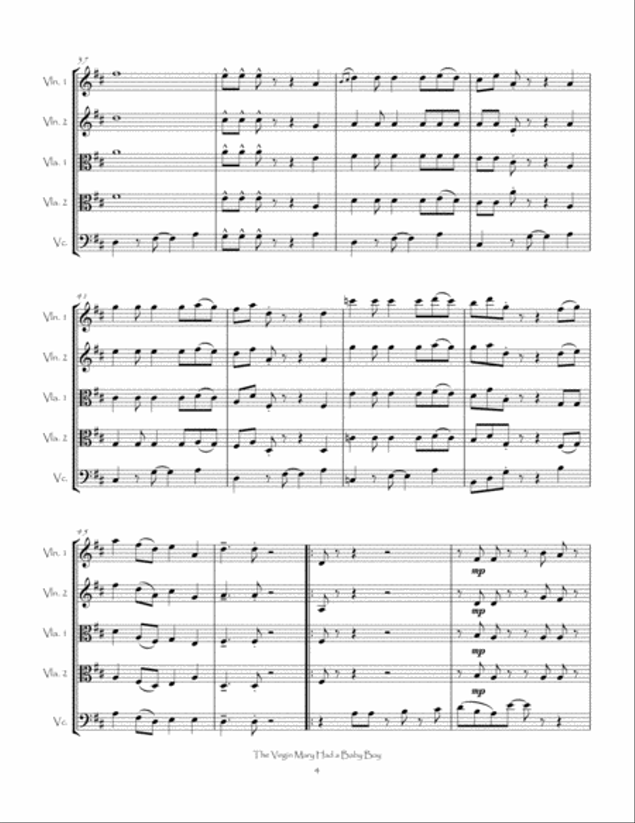 The Virgin Mary Had a Baby Boy for String Quintet String Quintet scores gallery preview page 6