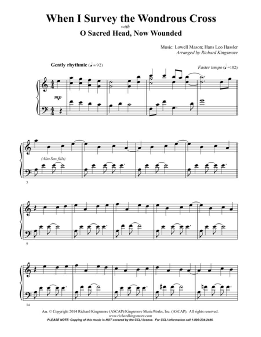 When I Survey the Wondrous Cross with O Sacred Head Now Wounded (solo piano) Woodwind Duet scores gallery preview page 1