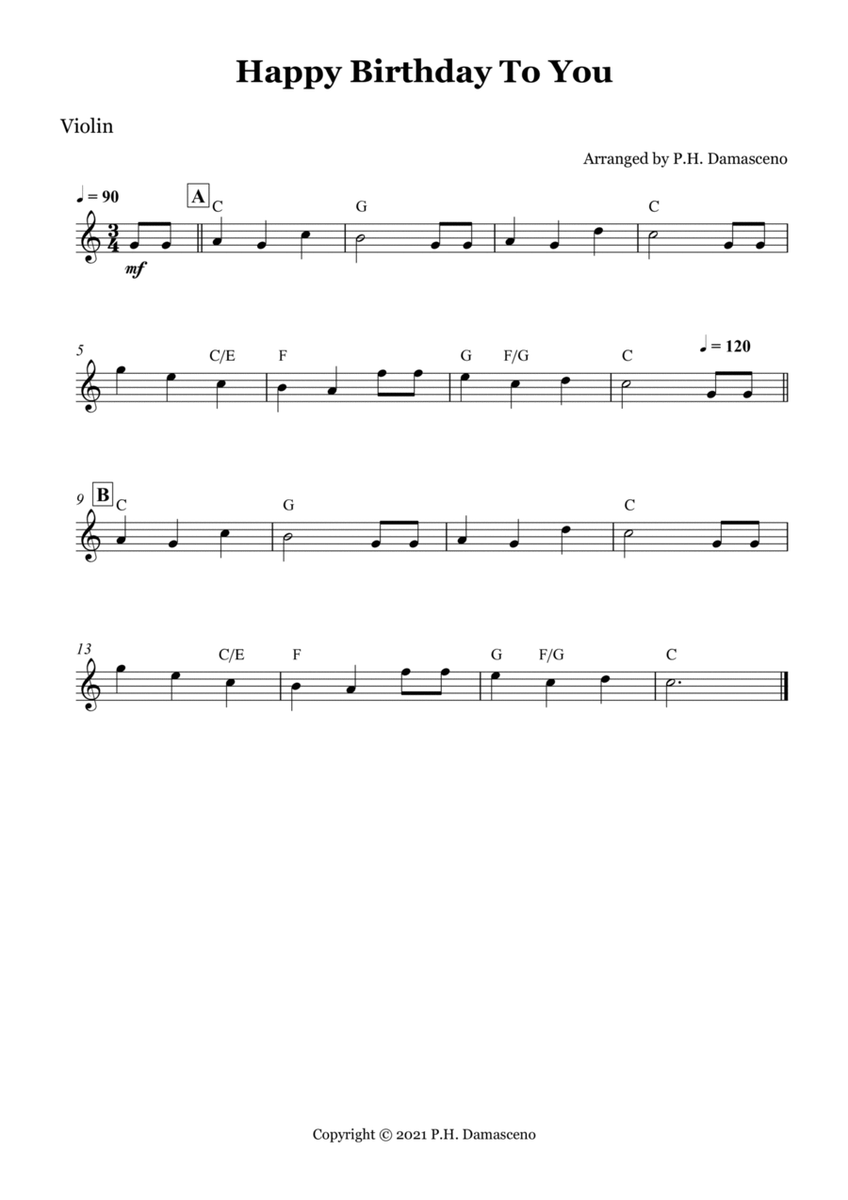 Happy Birthday To You - Violin Solo with Chords image number null