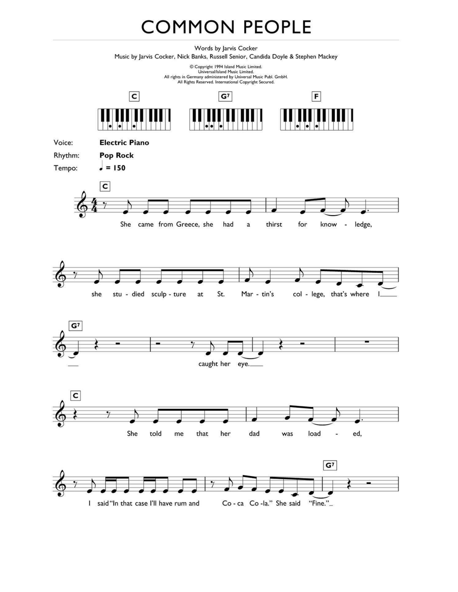 Common People Common People Piano scores gallery preview page 1