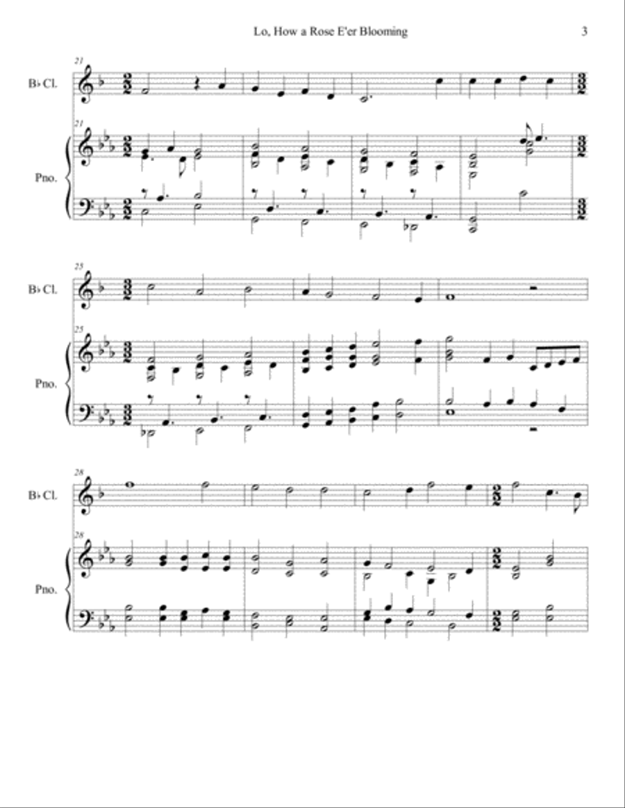 Lo, How a Rose E'er Blooming (clarinet/piano), arr. Brenda Portman Clarinet Solo scores gallery preview page 3
