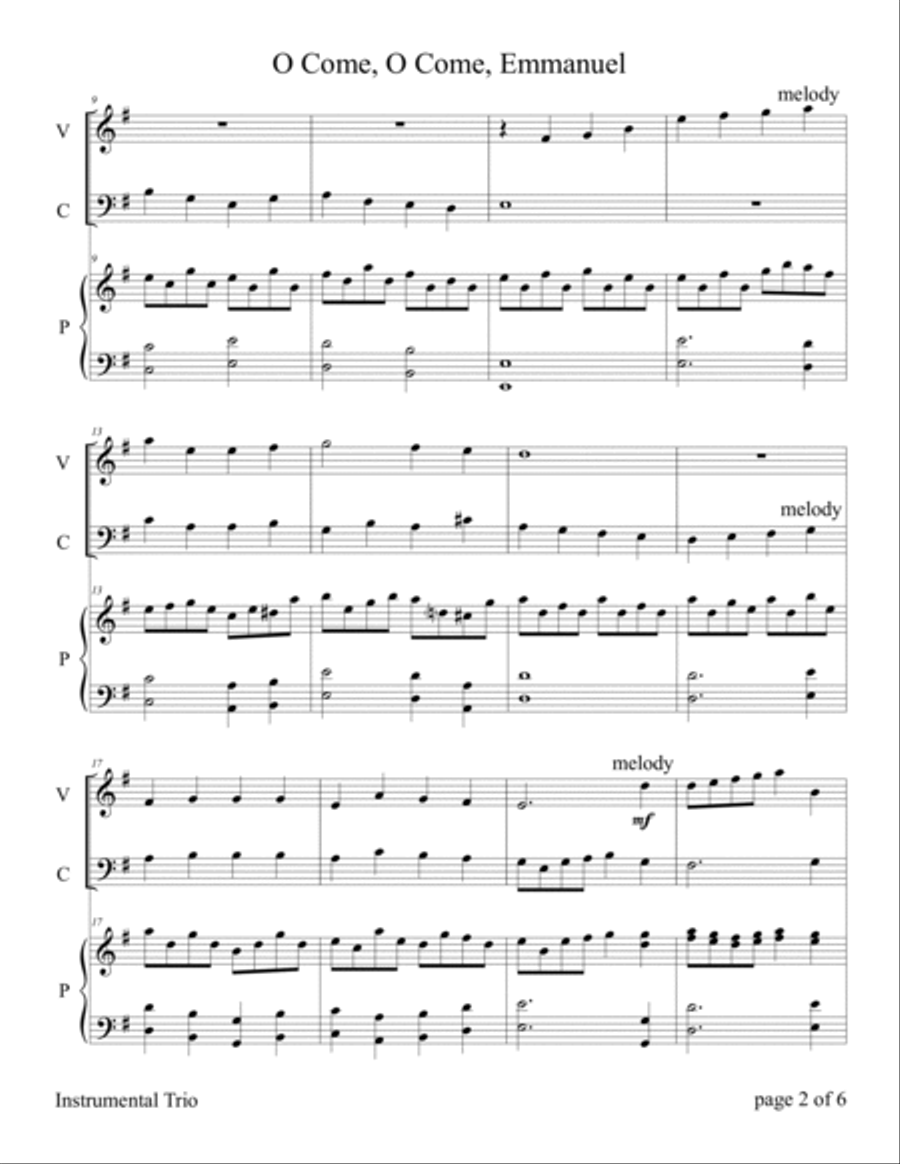O Come, O Come, Emmanuel (for Violin and Cello Duet with Piano accompaniment) Piano Trio scores gallery preview page 6