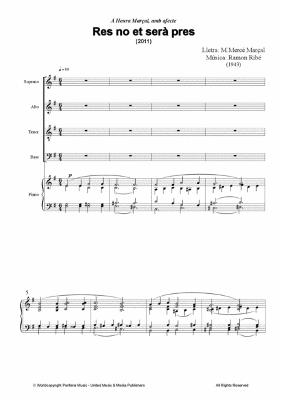 Res no et serà pres for SATB Ensemble or Choir and Piano 4-Part scores gallery preview page 2