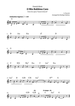 O Mio Babbino Caro - for french horn solo (with chords)