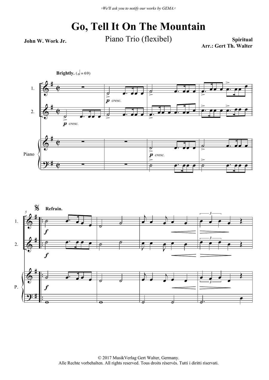Go, Tell It On The Mountain Piano Trio scores gallery preview page 1