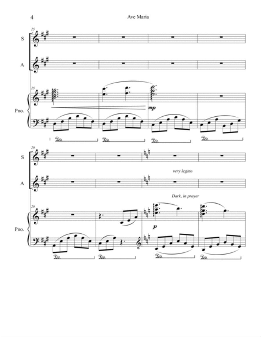 Ave Maria New Arrangement for Soprano, Alto, and Piano Piano, Vocal, Guitar scores gallery preview page 4