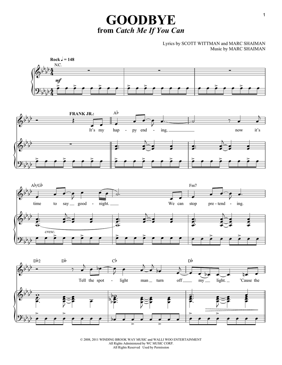 Goodbye (from Catch Me If You Can) Tenor Voice scores gallery preview page 1