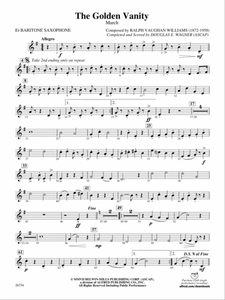The Golden Vanity: E-flat Baritone Saxophone Concert Band scores gallery preview page 1