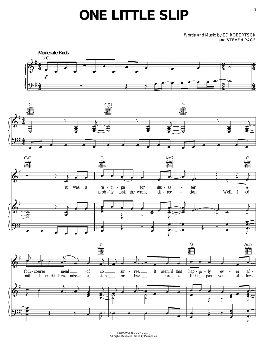 One Little Slip Piano, Vocal, Guitar scores gallery preview page 1