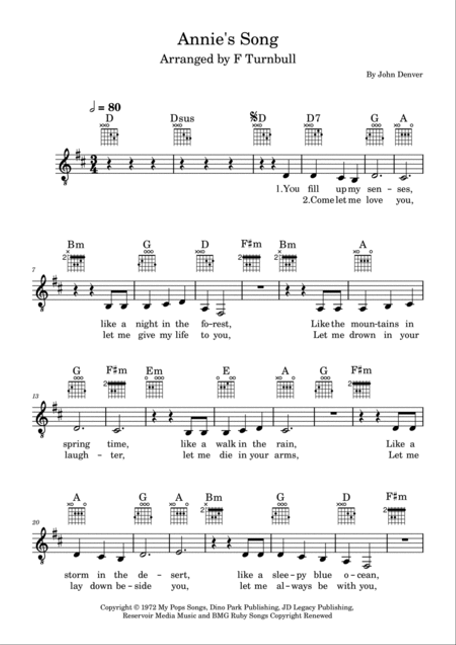 Annie's Song Annie's Song Piano, Vocal, Guitar scores gallery preview page 2