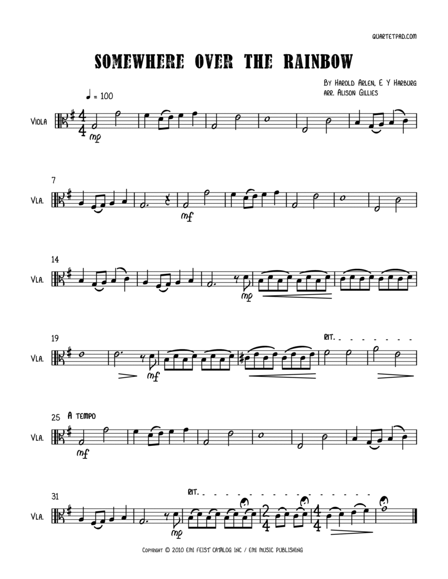 Over The Rainbow Viola Solo scores gallery preview page 1