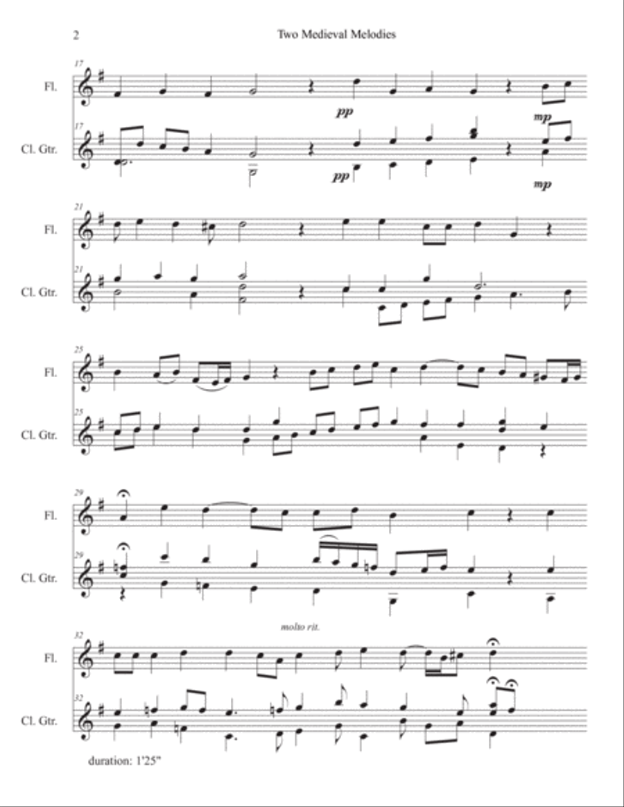 Two Medieval Melodies arranged for flute and guitar Flute scores gallery preview page 3