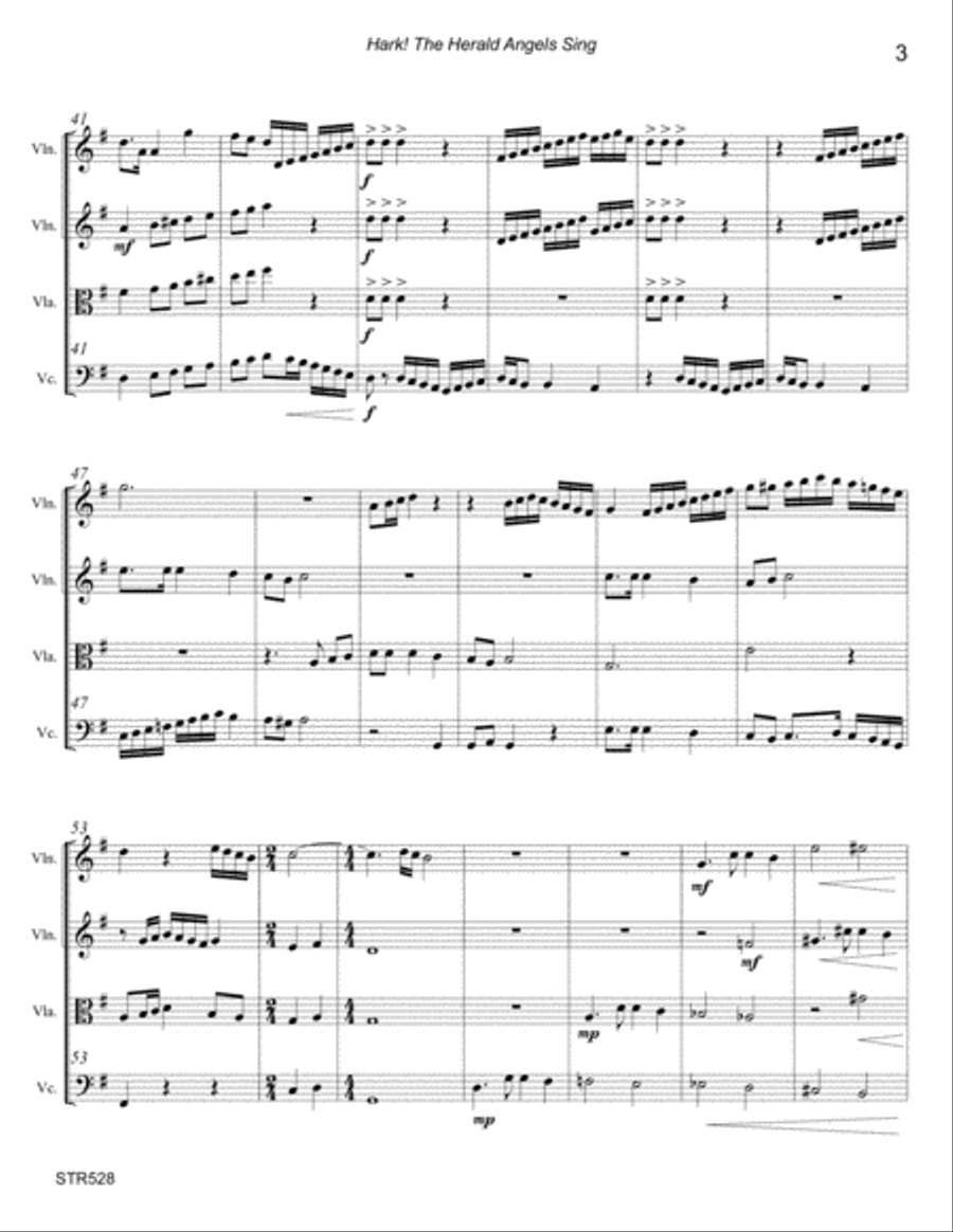 HARK THE HERALD ANGELS SING - unaccompanied STRING QUARTET A Cappella scores gallery preview page 3