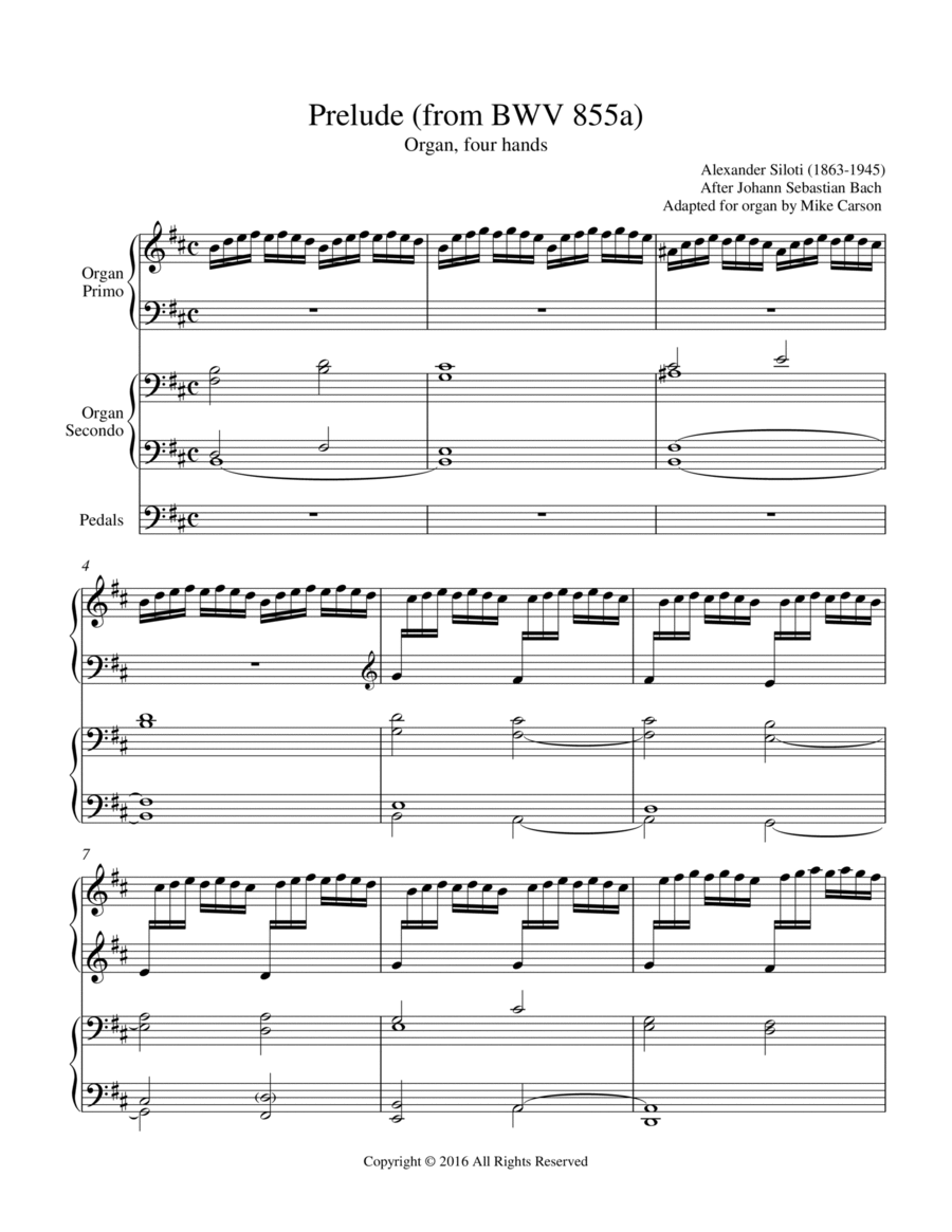 Prelude from BWV 855a for Organ, four hands Small Ensemble scores gallery preview page 1