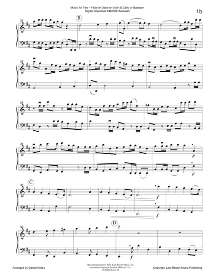 Handel's Messiah - Duet - for Flute or Oboe or Violin & Cello or Bassoon - Music for Two Large Ensemble scores gallery preview page 3