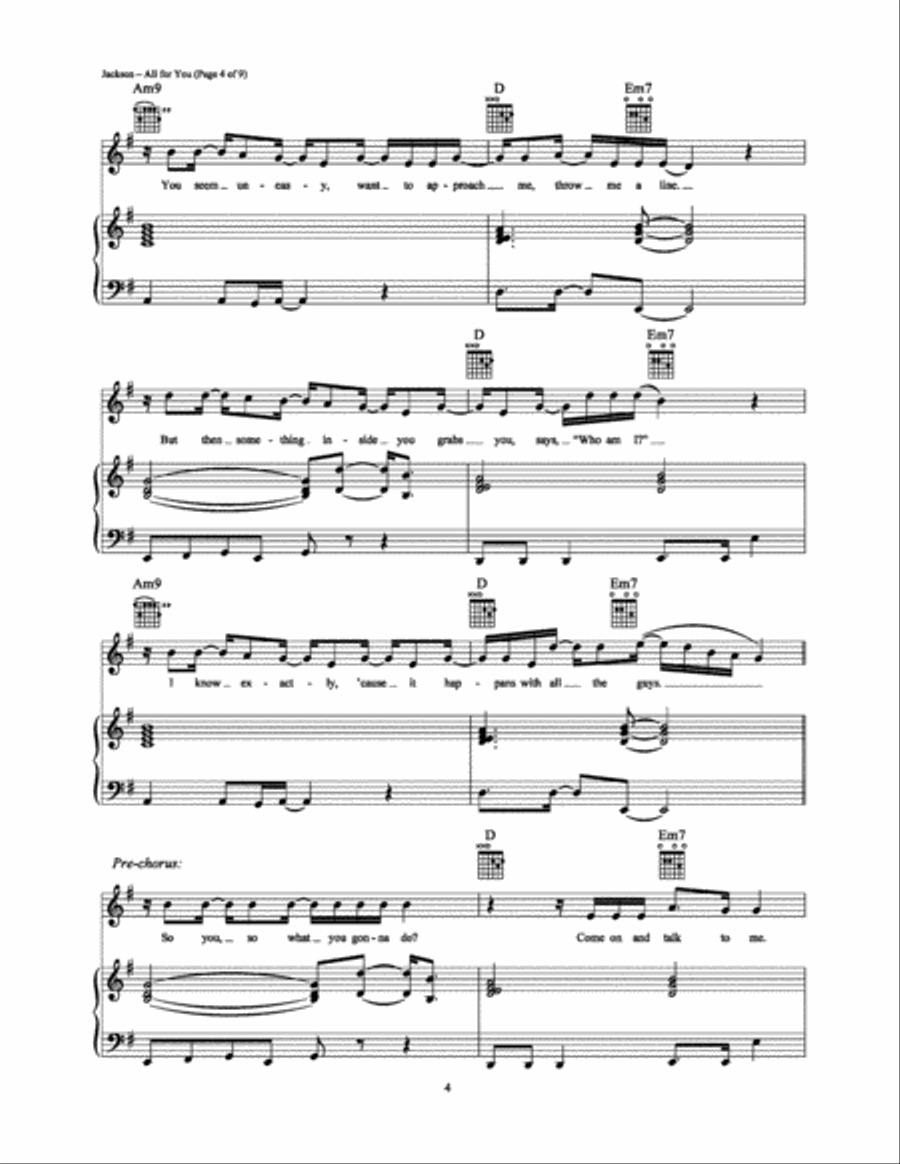 All for You All for You Piano, Vocal, Guitar scores gallery preview page 4