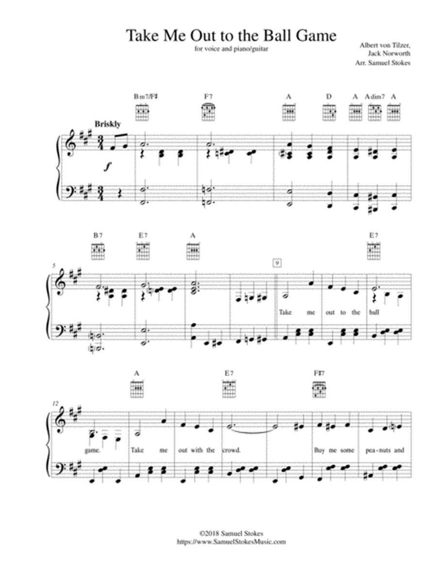 Take Me Out to the Ball Game - for piano/vocal with optional guitar (Key of A) image number null