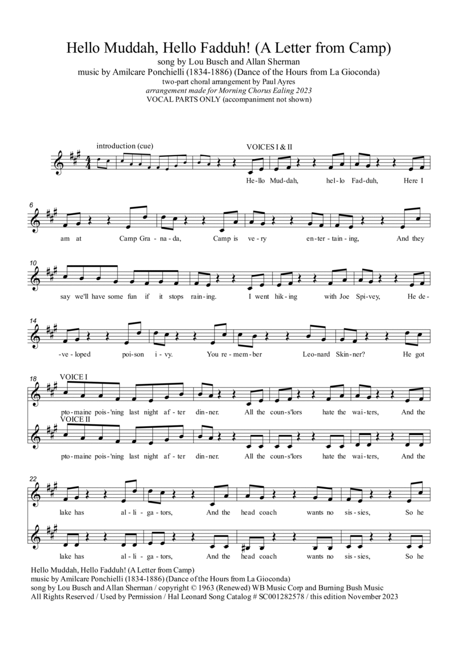 Hello Mudduh, Hello Fadduh! (a Letter From Camp) 2-Part scores gallery preview page 1