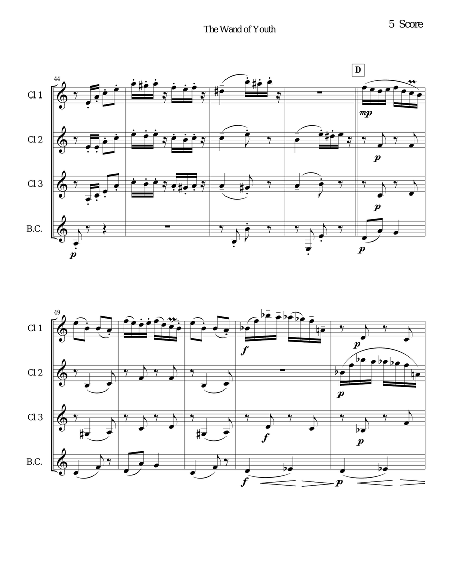 Wand of Youth Selections for clarinet quartet Clarinet Quartet scores gallery preview page 5