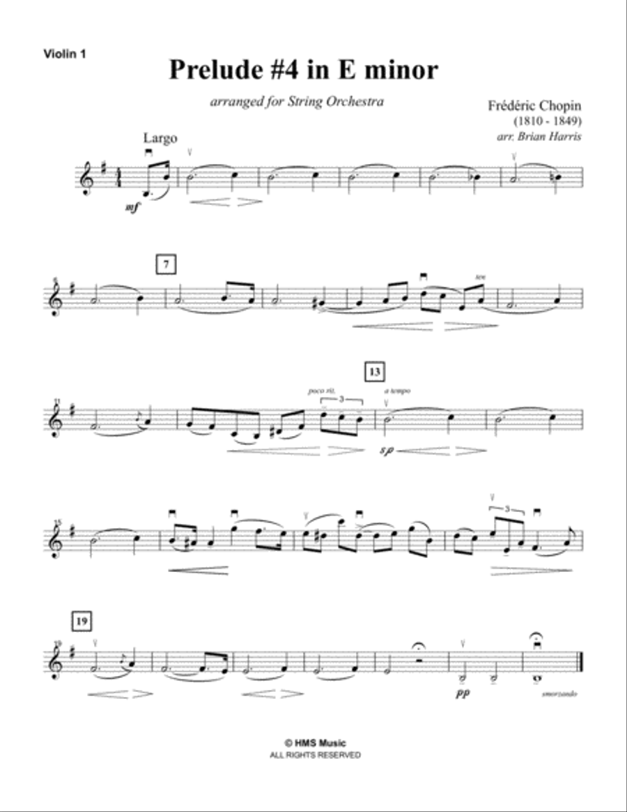 PRELUDE #4 IN E MINOR - Frederic Chopin - arranged for string orchestra (score, parts, and license) String Orchestra scores gallery preview page 4