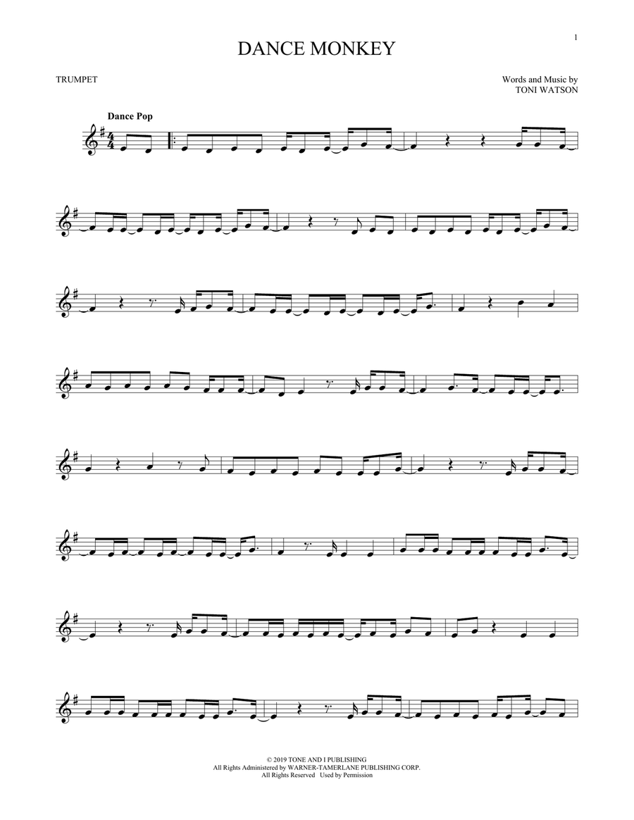 Dance Monkey Trumpet Solo scores gallery preview page 1