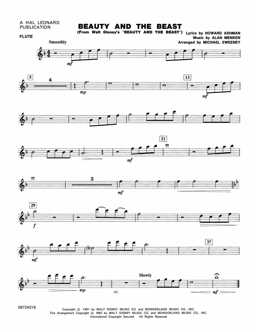 Beauty And The Beast (arr. Michael Sweeney) - Flute Concert Band scores gallery preview page 1